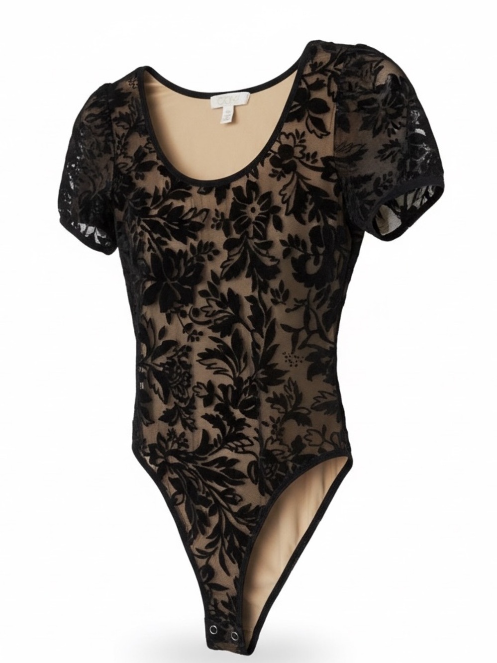 Vintage Cache Black Floral Short-Sleeve Bodysuit